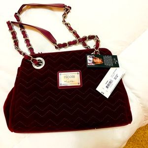 Merlot Velvet Nicole Miller handbag